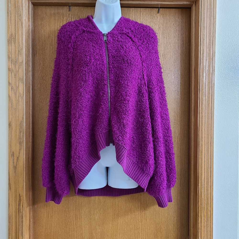 Free People Magenta Fleece Hooded Jacket M